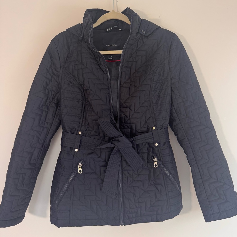Nautica Women's NAVY BLUE Belted Puffer Coat, Size Small